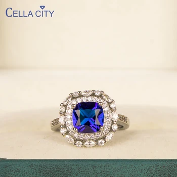 Пръстен със сапфири Cellacity за жени със сини скъпоценни камъни с овална форма 5A циркон сватбена украса в насипно състояние, в подарък сребърни бижута за пръстите