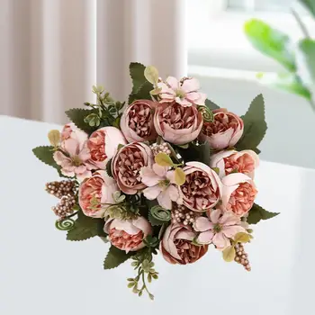 Реалистични изкуствени растения Елегантна композиция от копринени рози за украса на сватбени партита Реалистични изкуствени цветя за вечеря