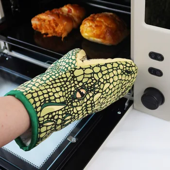 Ръкавица за микровълнова печка с анимационни Любимци, Изолирана Ръкавици с изображение на Крокодил, Топлоустойчиви Ръкавици за приготвяне на барбекю и печене