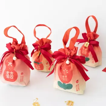 Сватбената чанта за шоколадови бонбони с завязками от плат в китайски стил, чанта за сватбени подаръци, чанта за опаковане на подарък за годеж, Годеж /Сватба