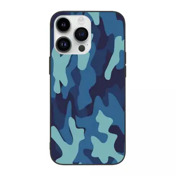 Син камуфляжный калъф за телефон iPhone 14 13 Pro Max Plus Mini Multicam Military от TPU, противоударная делото