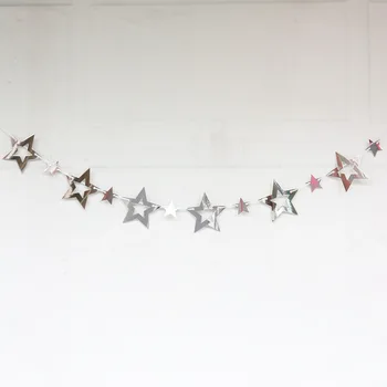 Стенни декорации за партита по повод рождения ден на детската стая, Нови ярки сребърни сватбени декорации под формата на куха звезди