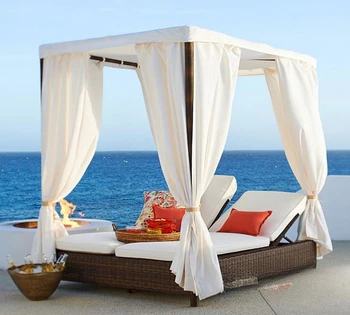 Стол за почивка на открито, тераса, плаж, двор, вила, двойно градинско стол за почивка от ратан