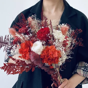 Създаване на Вечен Рози, сухи Цветя, Булчински букети, подарък на майка си Онлайн Червената договореност за хол