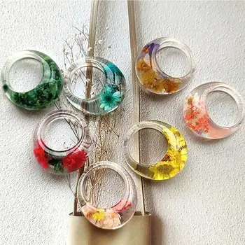 Тенденцията Корейски пръстени с сухи цветове от прозрачна смола, за жени и момичета, Богемные Акрилни пръстени с разноцветни цветя, Бижута и подаръци