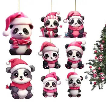 Украса под формата на панда, Акрилна Коледна висулка във формата на панда, 8 бр., Малка Сладка Коледна украса за Коледната елха, камина