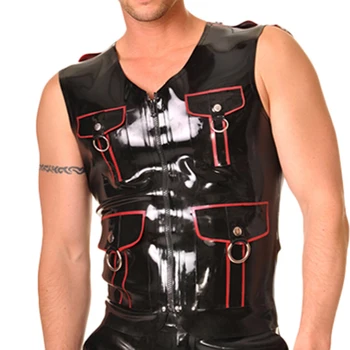 Черно-червена секси риза от латекс с о-пръстени, каучукови майк за дрехи yf безжичната-0234