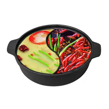 Чугун Разделени на една персона горещи тенджери за готвене китайски супа Горещи тенджери Индукционная печка Готварска тенджера с две разделениями